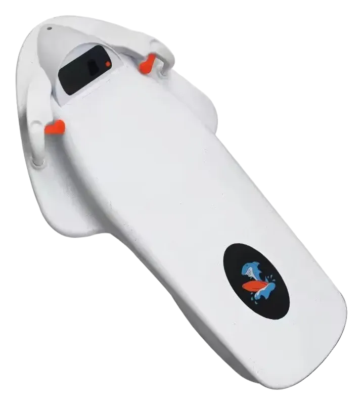 Beyaz F2 elektrikli jet bodyboard (deniz scooterı), üstten çapraz görünüm
