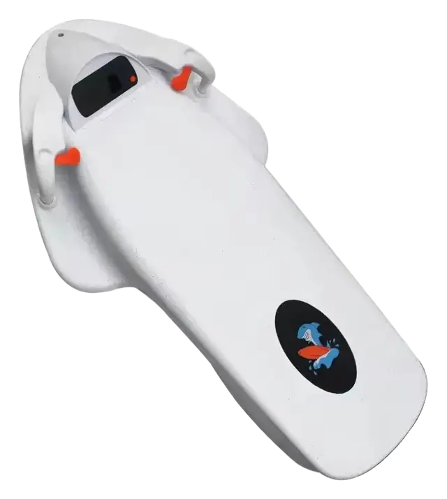 Beyaz F2 elektrikli jet bodyboard (deniz scooterı), üstten çapraz görünüm