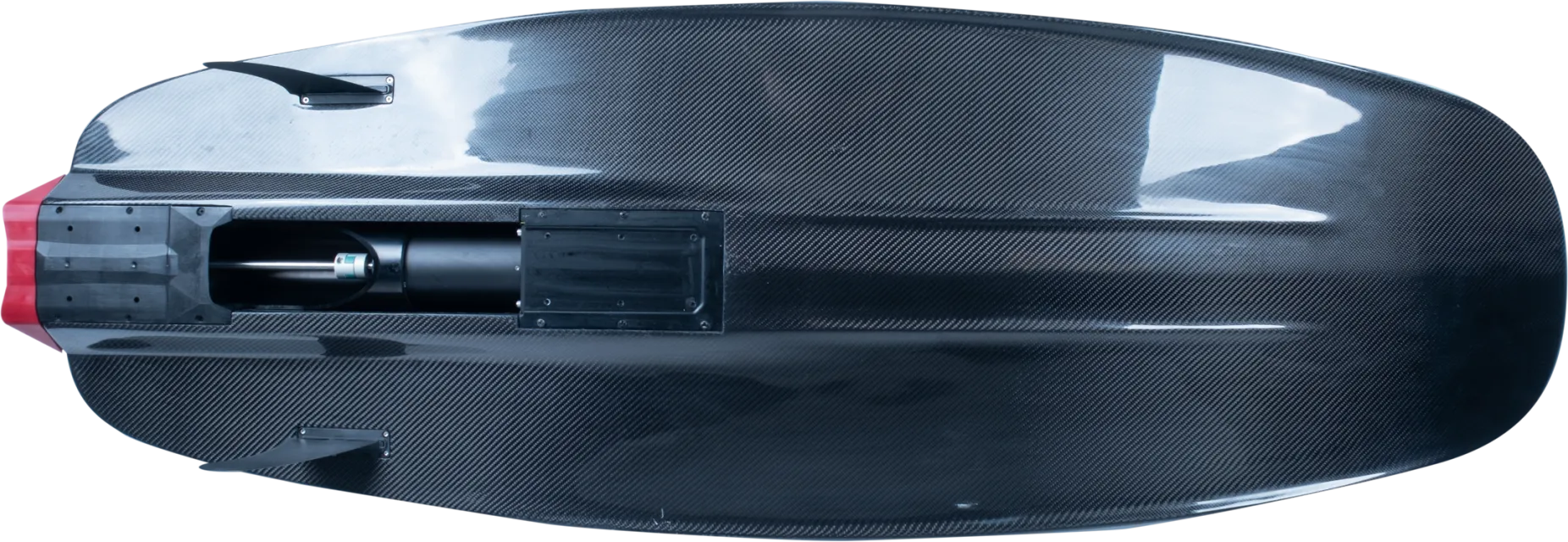 Wave Aero Carbon V1 jetboard, alttan görünüm; su emiş kanalı ve jet çıkışı